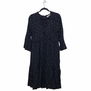 Loft Black Floral Ruffle Midi Dress